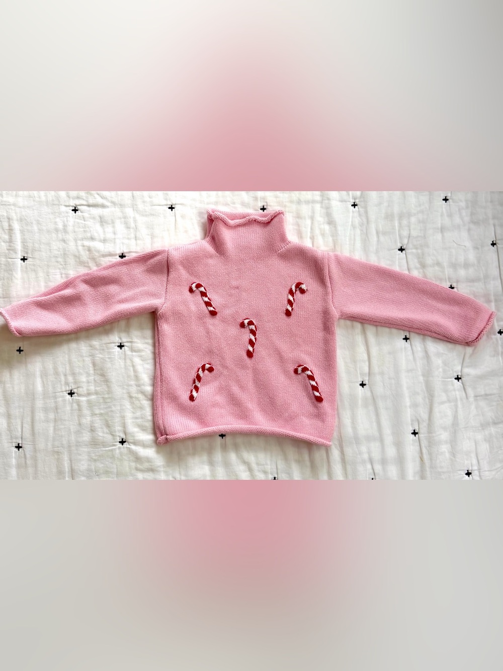 Pink Candy Cane Knit Turtleneck Sweater